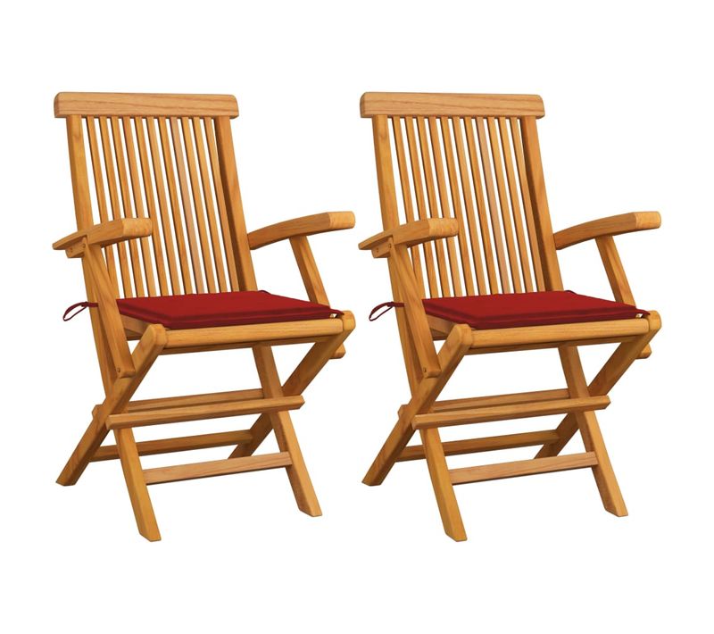 Chaises De Jardin Et Coussins Rouge Lot De 2 Bois Teck Massif