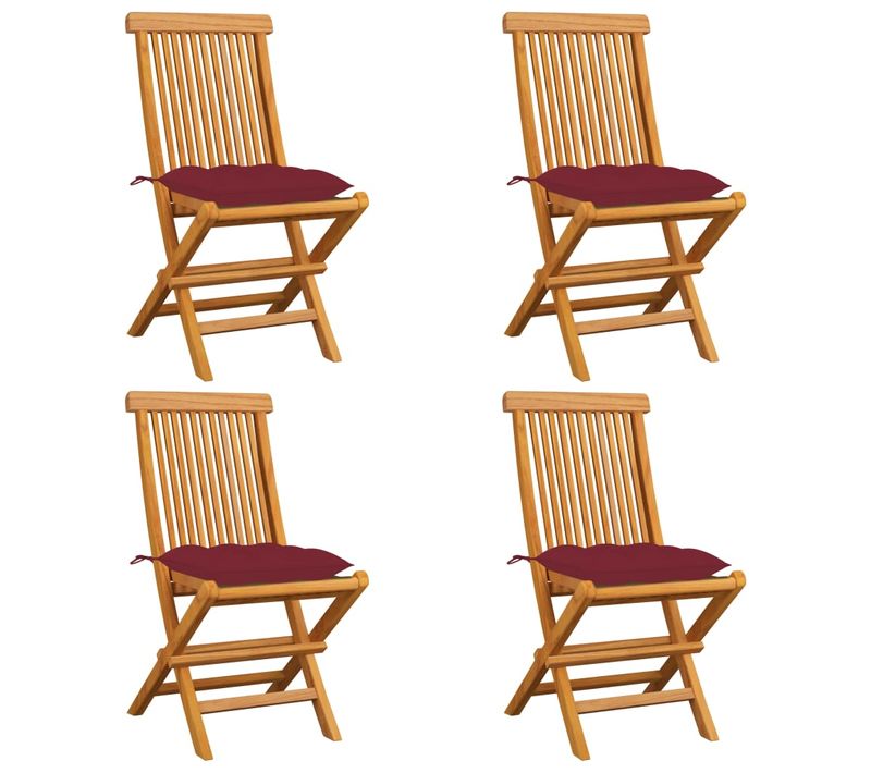 Chaises De Jardin Avec Coussins Rouge Bordeaux 4pcs Teck Massif