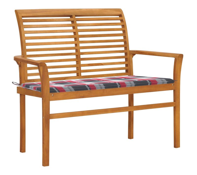 Banc De Jardin Avec Coussin à Carreaux Rouge 112 Cm Teck Massif