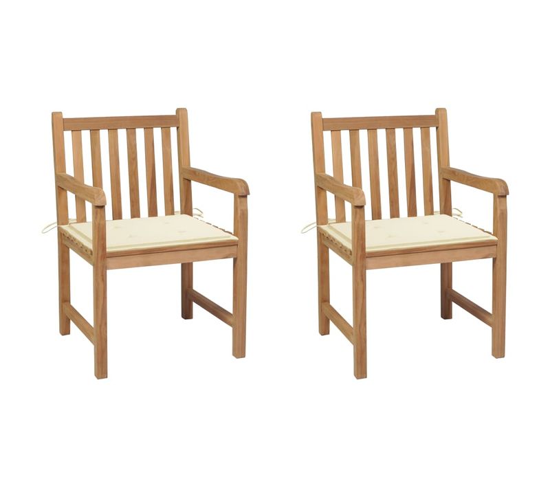 Chaises De Jardin 2 Pièces Avec Coussins Crème Bois De Teck Massif