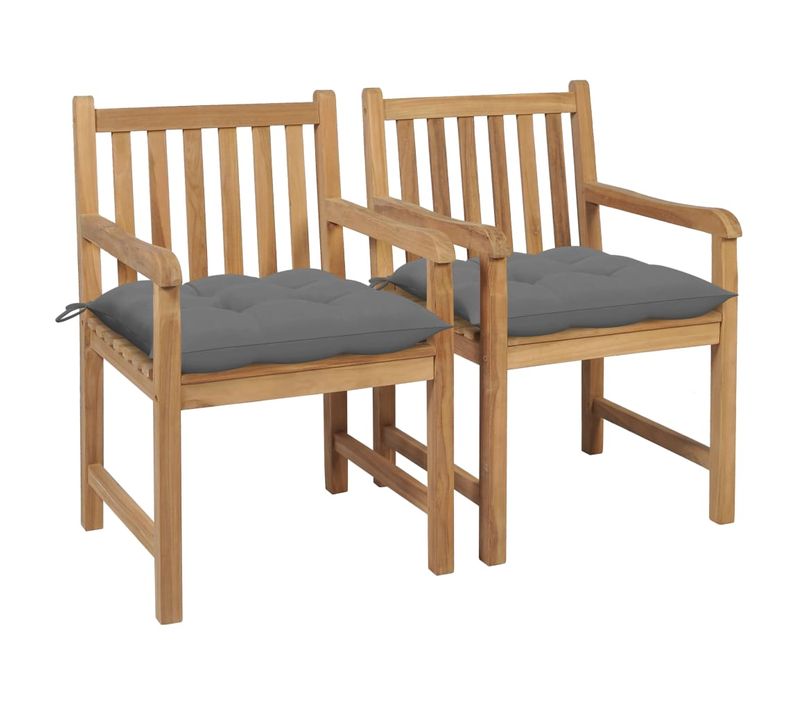 Chaises De Jardin Lot De 2 Et Coussins Gris Bois De Teck Massif