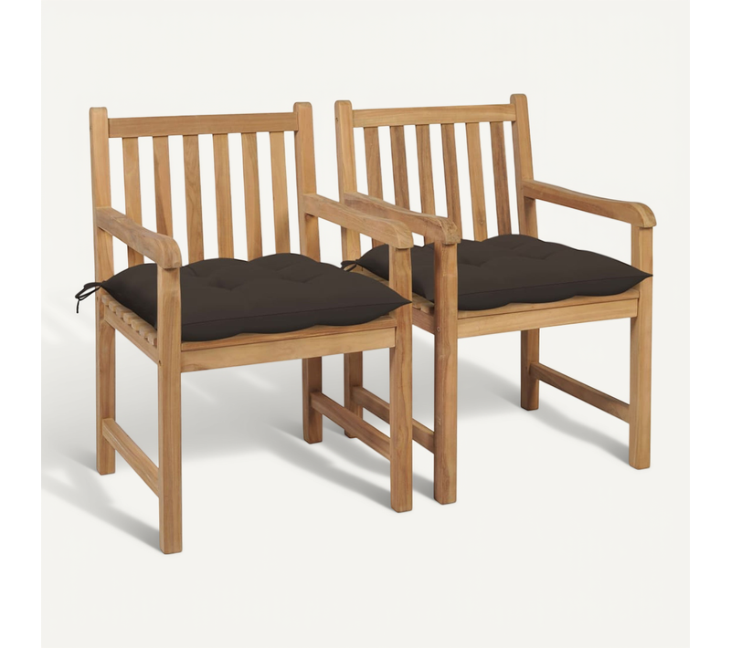Chaises De Jardin Lot De 2 Et Coussins Taupe Bois Teck Massif