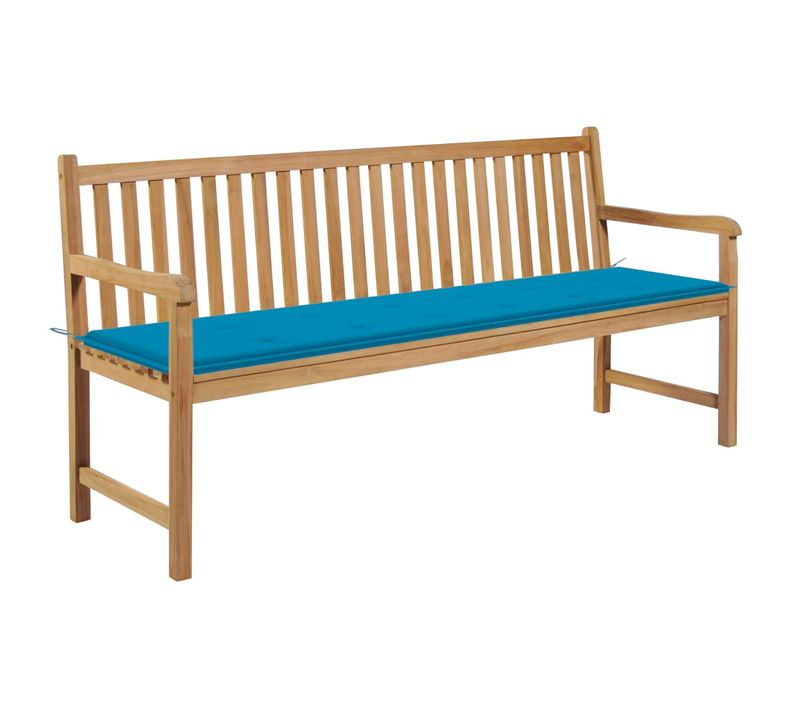 Banc De Jardin Avec Coussin Bleu 175 Cm Teck Massif