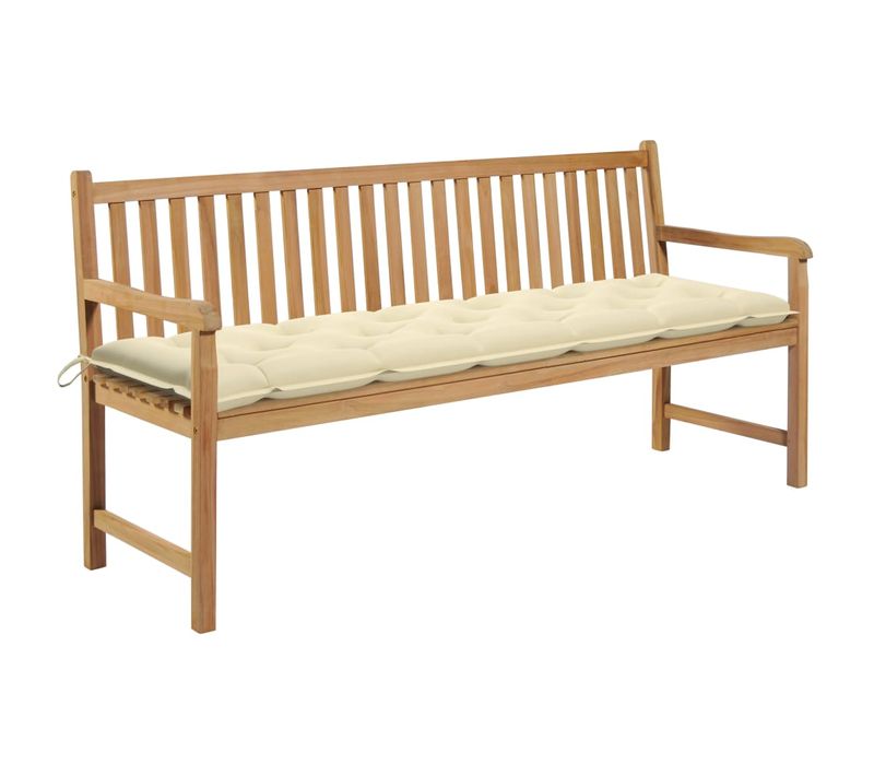 Banc De Jardin Avec Coussin Blanc Crème 175 Cm Teck Massif