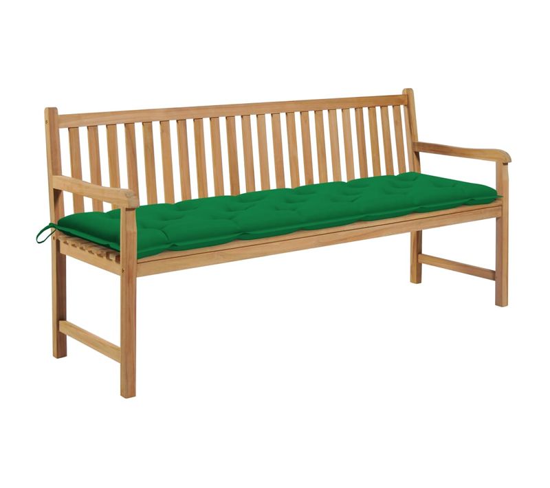 Banc De Jardin Avec Coussin Vert 175 Cm Bois De Teck Massif