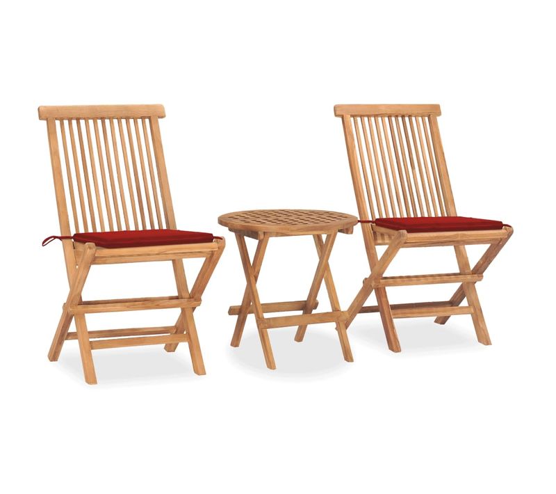Mobilier À Dîner D'extérieur Pliable Avec Coussin 3 PCs Teck