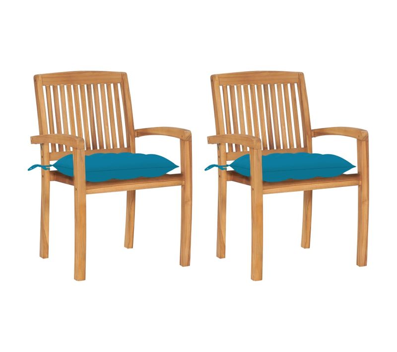 Chaises De Jardin Lot De 2 Et Coussins Bleu Clair Bois De Teck