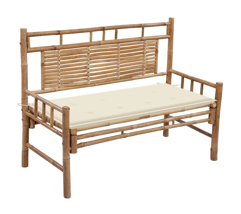 Banc De Jardin Avec Coussin 120 Cm Bambou Siège De Patio Meuble De Terrasse Extérieur