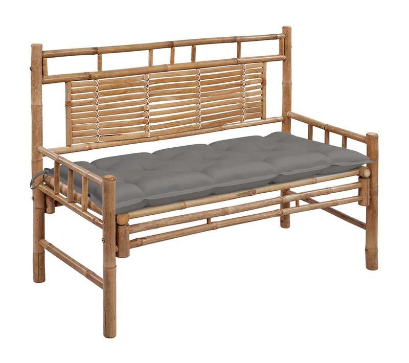 Banc De Jardin Avec Coussin 120 Cm, Dossier En Bambou, Siège D'extérieur Imperméable