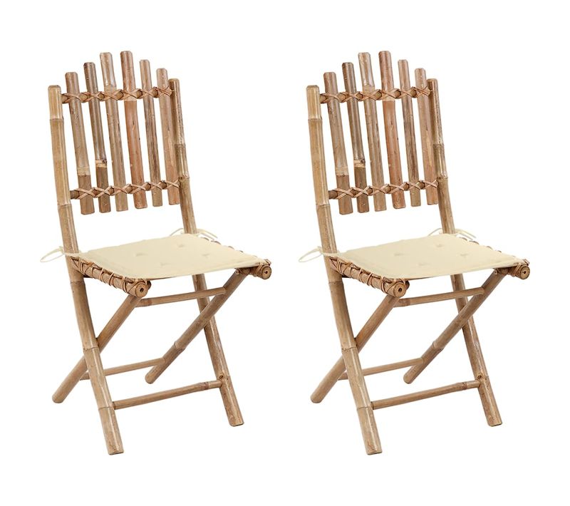 Chaises Pliables De Jardin 2 PCs Avec Coussins Bambou