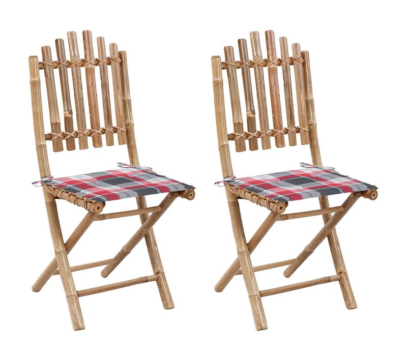 Chaises Pliables De Jardin Lot De 2 Avec Coussins Bambou