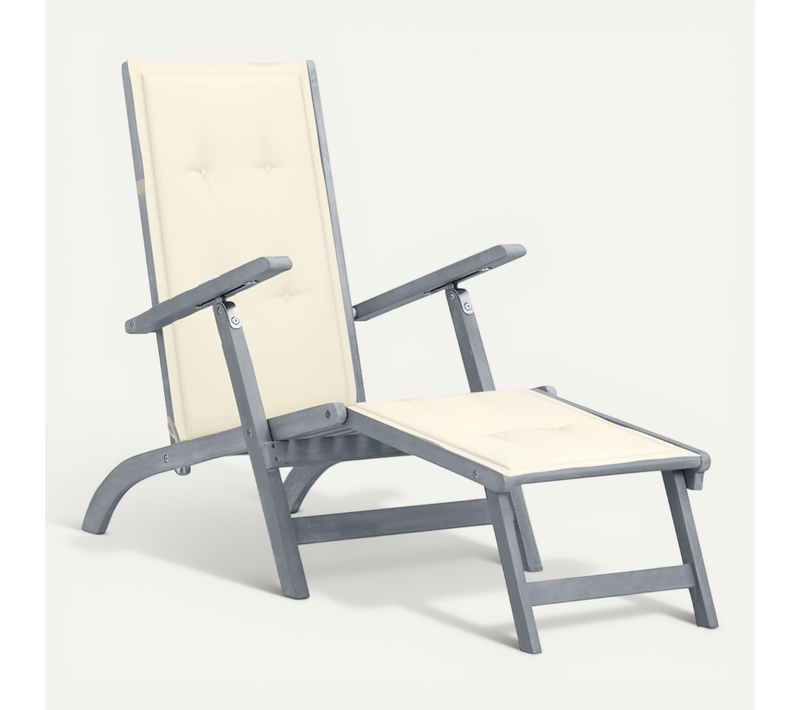 Chaise Longue D'extérieur Repose-pied Et Coussin Acacia Solide Pliable