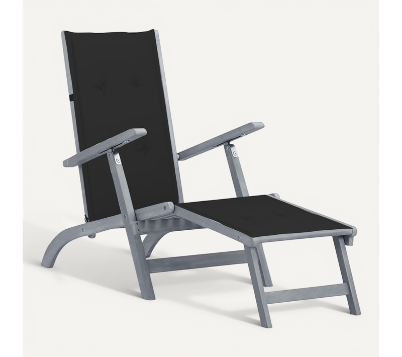 Chaise Longue D'extérieur Repose-pied Et Coussin Acacia Solide Accoudoirs Réglables