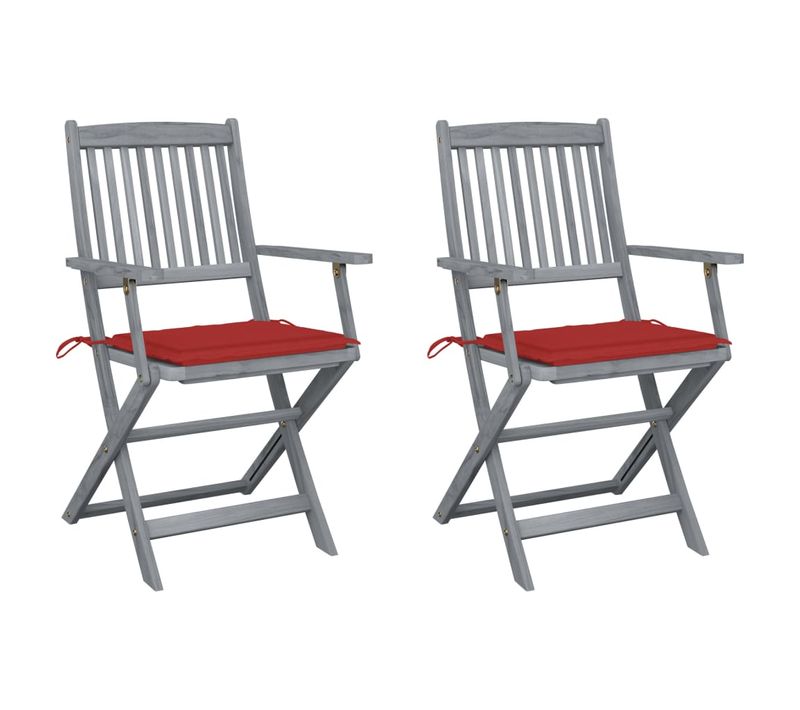 Chaises Pliables D'extérieur Lot De 2 Et Coussins Bois D'acacia