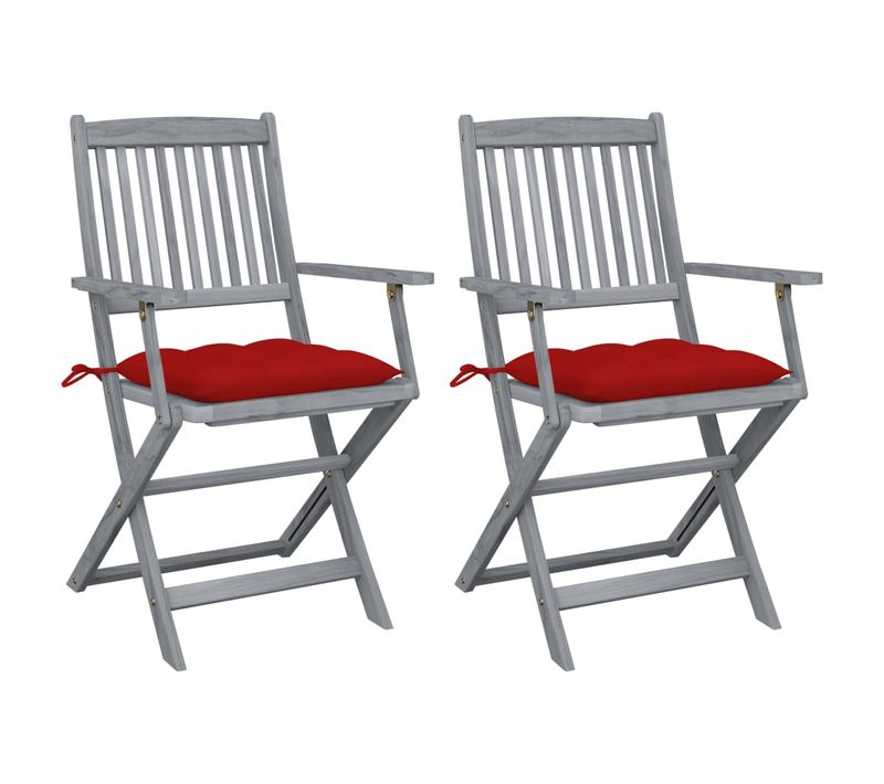 Chaises Pliables D'extérieur Lot De 2 Et Coussins Bois D'acacia