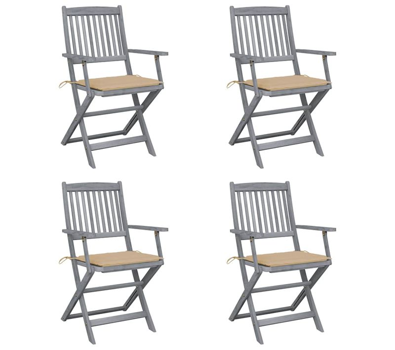 Chaises Pliables D'extérieur Lot De 4 Et Coussins Bois D'acacia