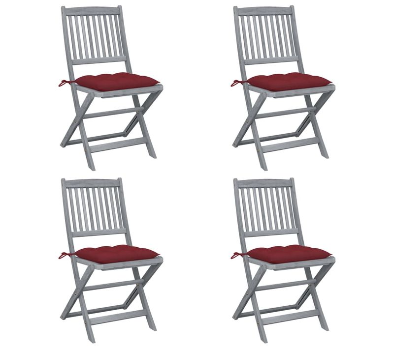 Chaises Pliables D'extérieur Lot De 4 Et Coussins Bois D'acacia
