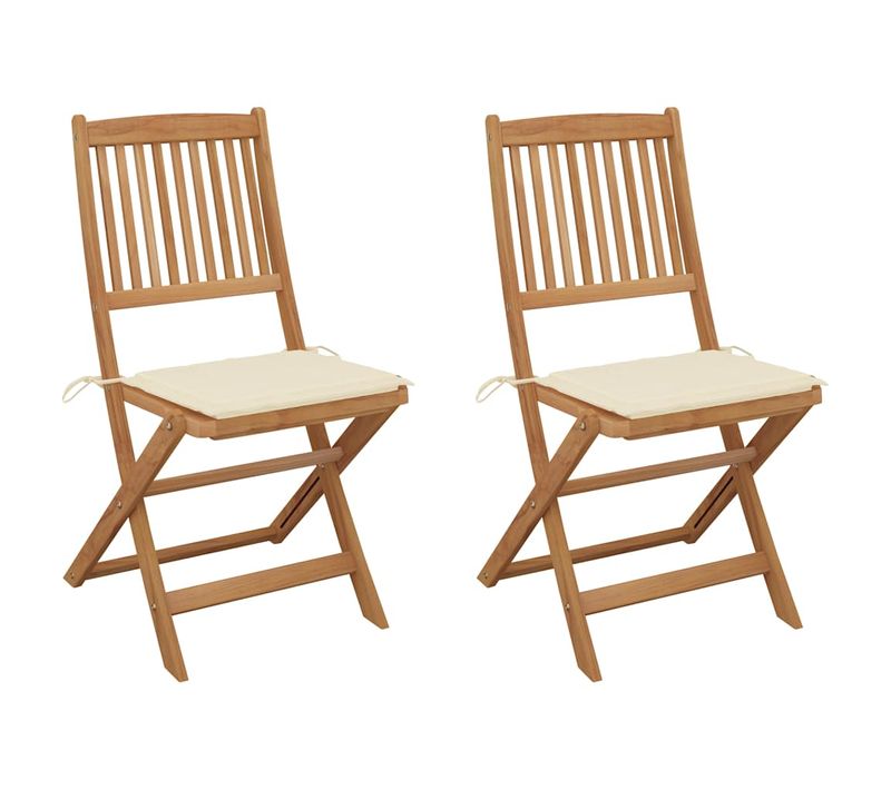 Chaises Pliables De Jardin 2 Pièces Avec Coussins Bois D'acacia
