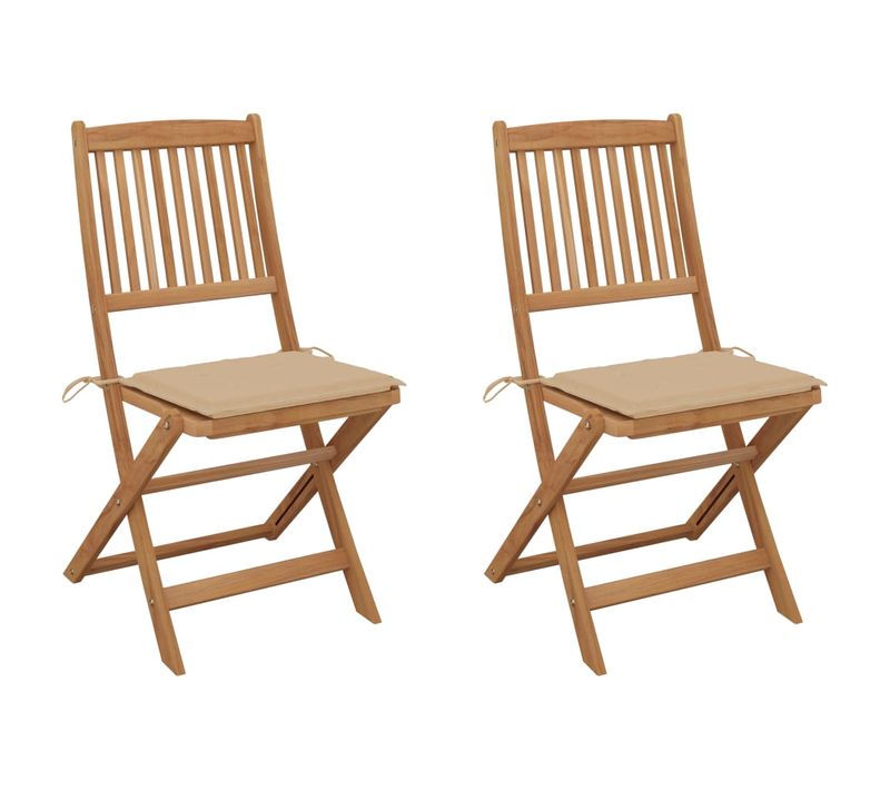 Chaises Pliables De Jardin 2 PCs Avec Coussins Bois D'acacia