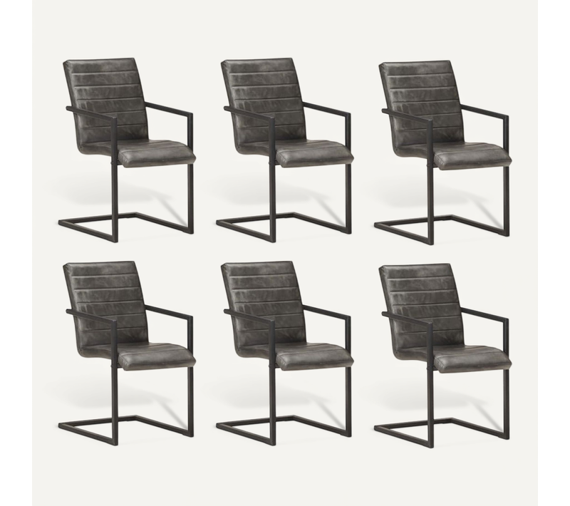 Chaises À Manger Cantilever Lot De 6 Gris Cuir Véritable
