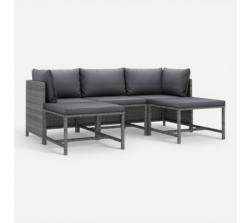 Salon De Jardin 5 Pièces Avec Coussins Résine Tressée Gris Modulaire