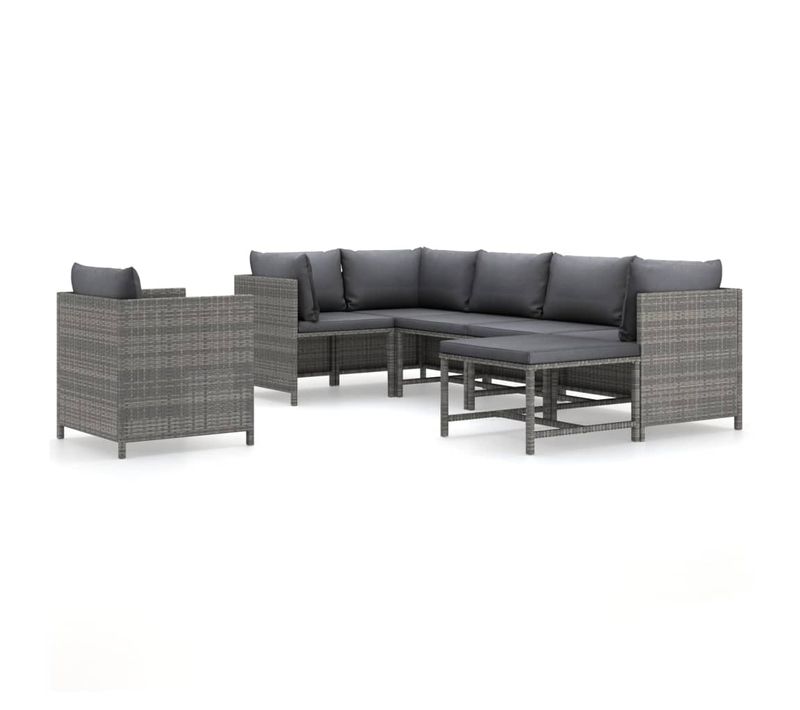Salon De Jardin 7 PCs Avec Coussins Résine Tressée Gris
