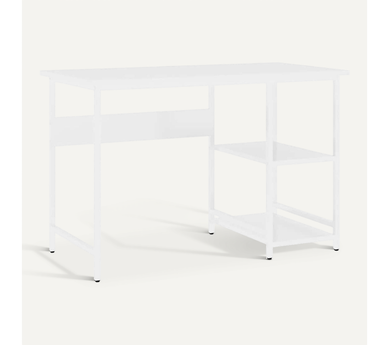 Bureau D'ordinateur 105x55 Cm En Mdf Blanc Et Métal, Style Industriel, Poste De Travail
