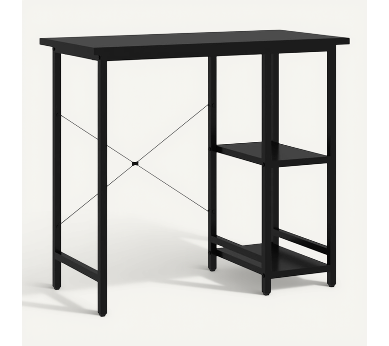 Bureau D'ordinateur 80 X 40 Cm Noir Mdf Et Métal Poste De Travail Compact De Style Industriel