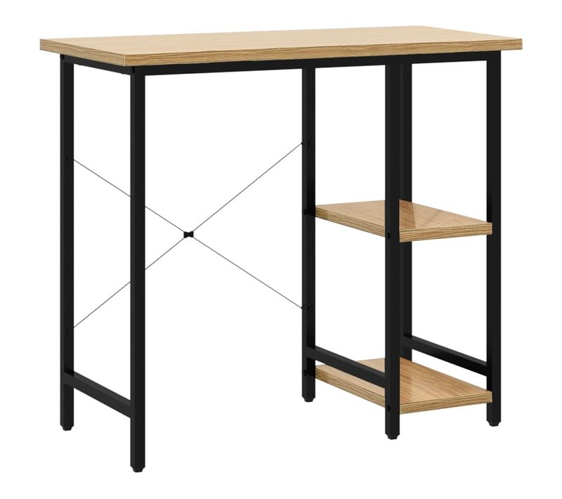 Bureau D'ordinateur 80x40 Cm Noir Chêne Clair Mdf Métal Poste De Travail Industriel