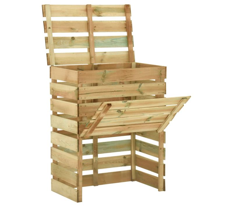 Composteur De Jardin à Lames 80x50x100 Cm Bois De Pin Imprégné, Couvercle Ouvert