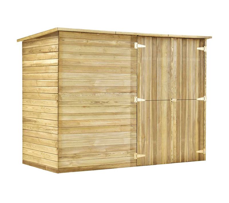 Abri à Vélo De Jardin Lot 1 Bois Pin Imprégné Naturel 232x110x170 Cm 2 Portes Murale Sécurisée