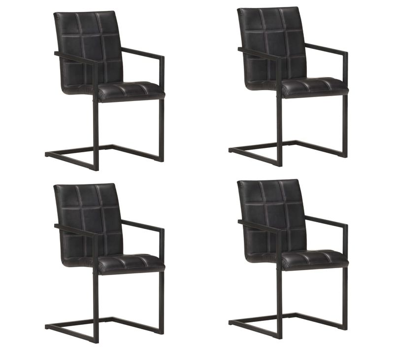 Chaises à Manger Cantilever Lot De 4 Noir Cuir Véritable