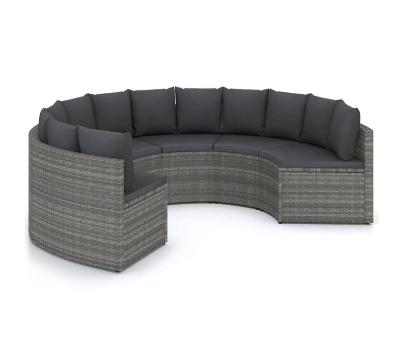 Salon De Jardin 6 PCs Avec Coussins Résine Tressée Gris