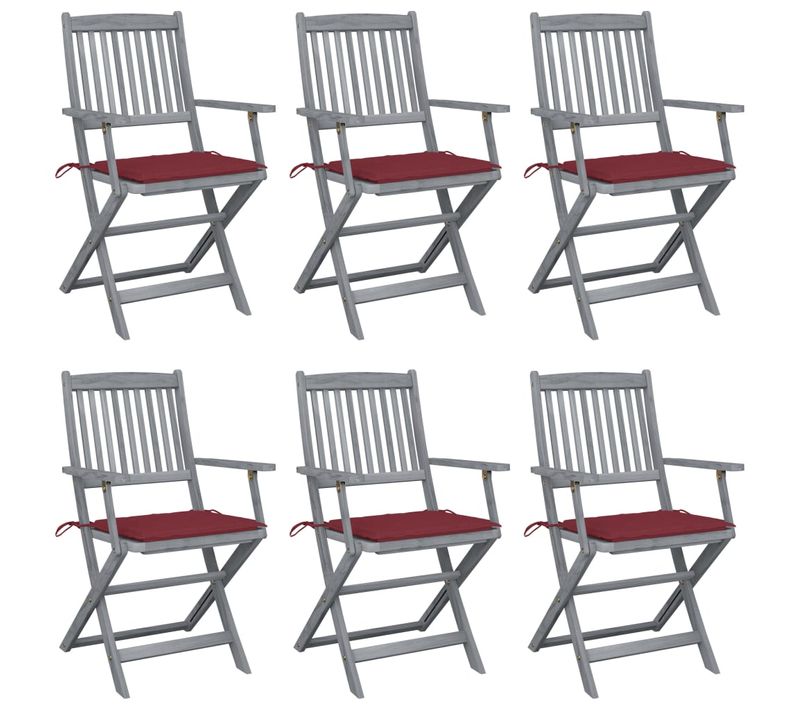 Chaises Pliables D'extérieur Lot De 6 Et Coussins Bois D'acacia