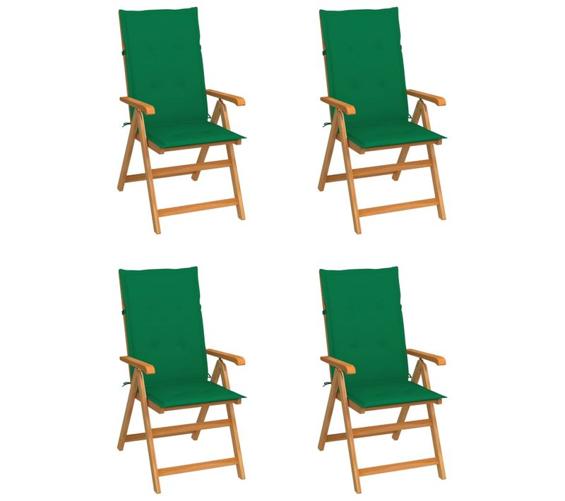 Chaises De Jardin Lot De 4 Avec Coussins Vert Bois Teck Solide