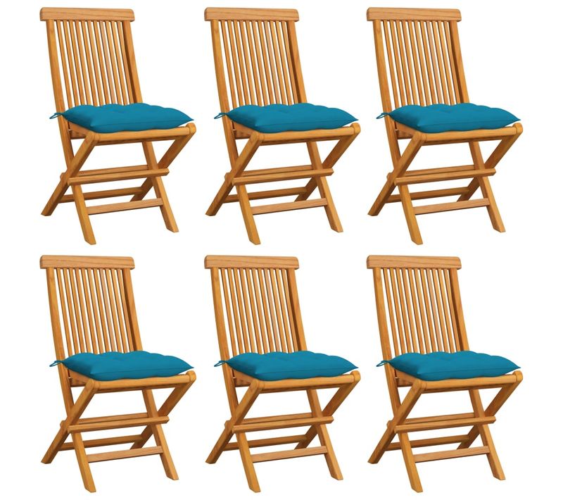 Chaises De Jardin Avec Coussins Bleu Clair 6 PCs Bois De Teck