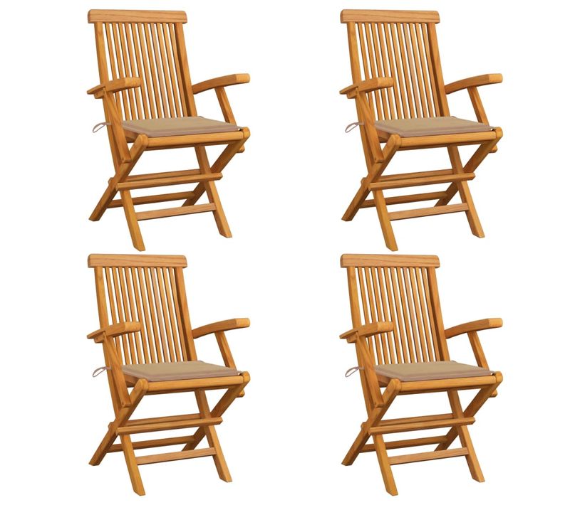 Chaises De Jardin Et Coussins Beige Lot De 4 Bois Teck Massif