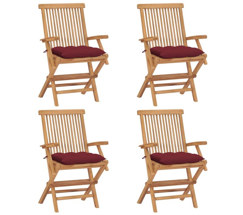 Chaises De Jardin Avec Coussins Rouge Bordeaux 4pcs Teck Massif