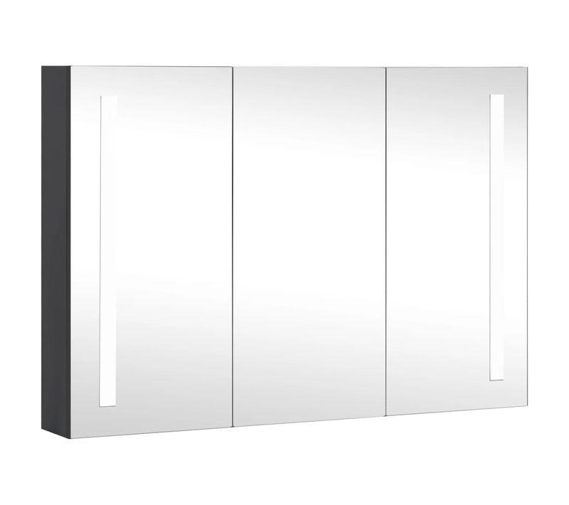 Cabinet De Miroir De Salle De Bain LED Avec Rangement Éclairage Écoénergétique 89x14x62 Cm