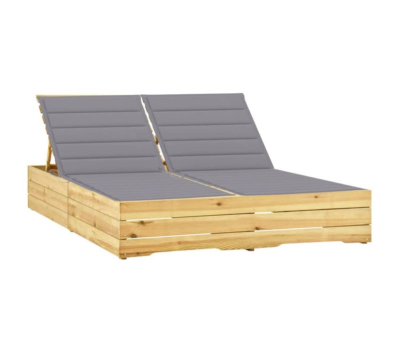 Chaise Longue Double Et Coussins Gris Bois De Pin Imprégné
