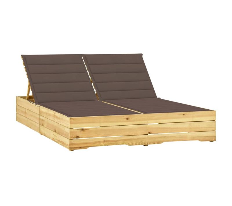 Chaise Longue Double Et Coussins Taupe Bois De Pin Imprégné