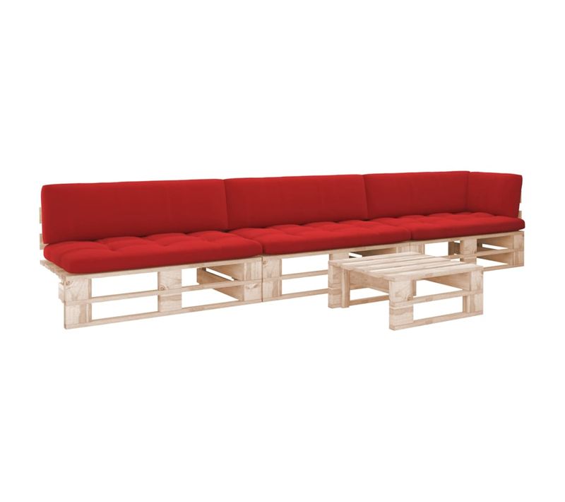 Salon De Jardin Palette 4pcs Avec Coussins Bois De Pin Imprégné