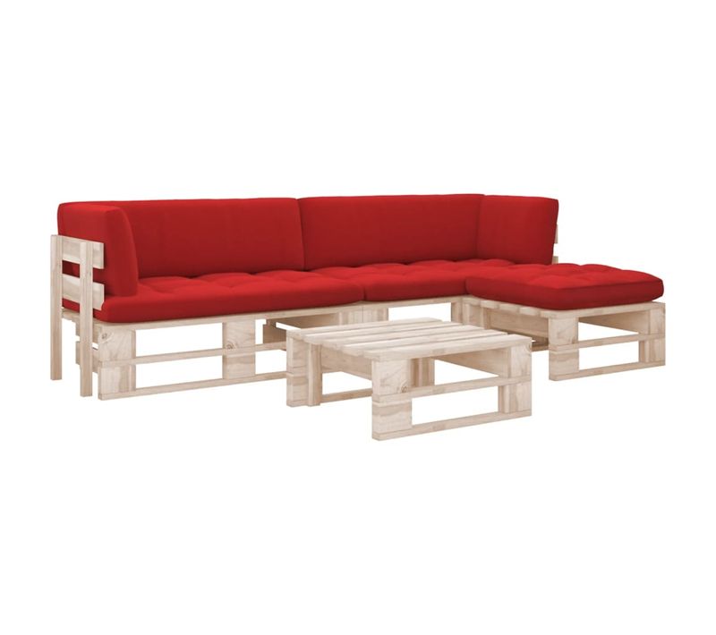 Salon De Jardin Palette 4pcs Avec Coussins Bois De Pin Imprégné