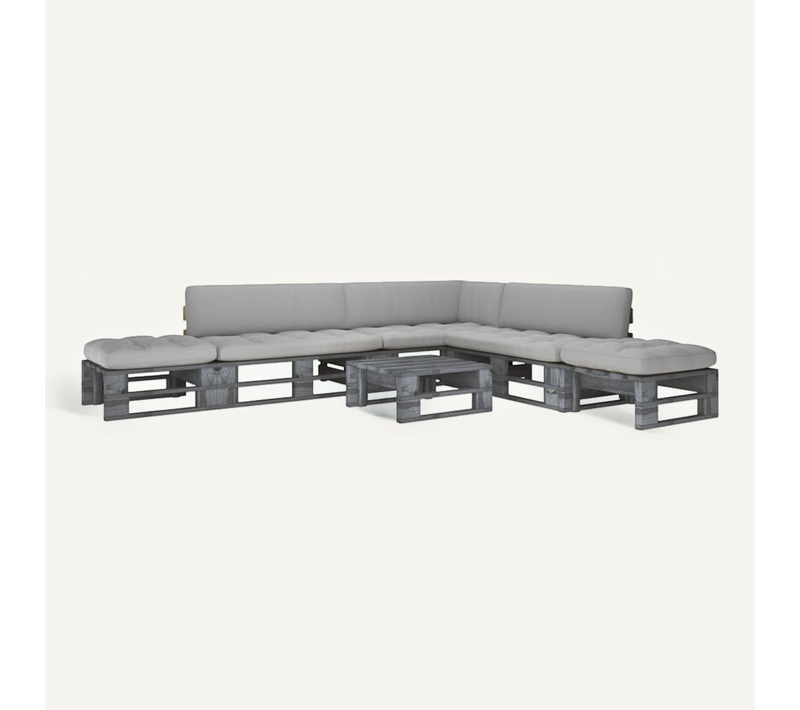 Salon De Jardin Palette 6pcs Avec Coussins Pin Imprégné De Gris