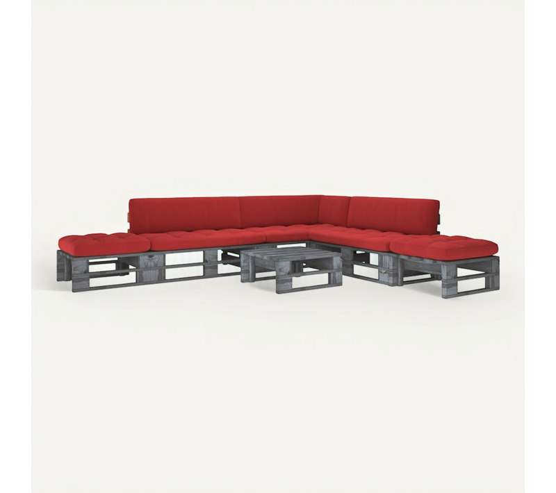 Salon De Jardin Palette 6pcs Avec Coussins Pin Imprégné De Gris