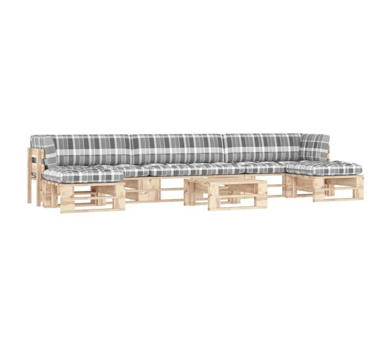 Salon De Jardin Palette 6pcs Avec Coussins Bois De Pin Imprégné