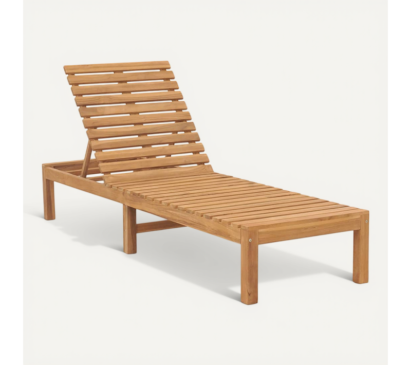 Chaise Longue Bois De Teck Solide Accoudoirs Réglables