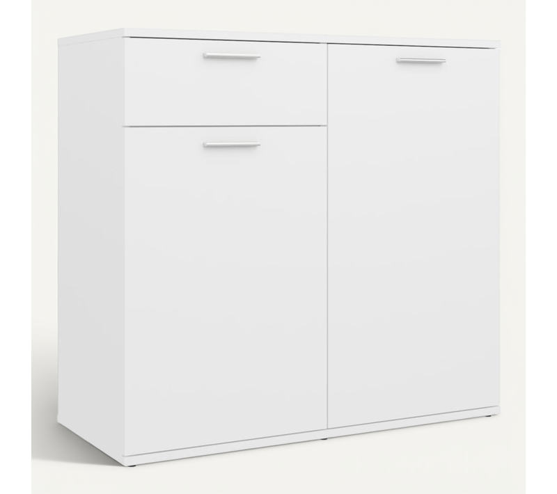 Buffet 80x36x75 Cm En Bois Contreplaqué Blanc, 2 Portes, 1 Tiroir, Design Minimaliste