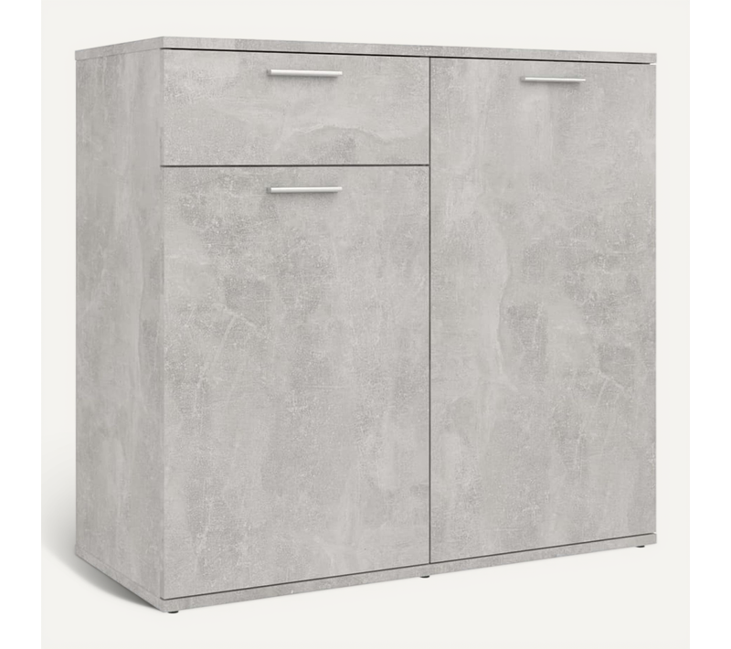 Buffet Avec 2 Portes Et 1 Tiroir Gris Béton 80x36x75 Cm Bois Composé