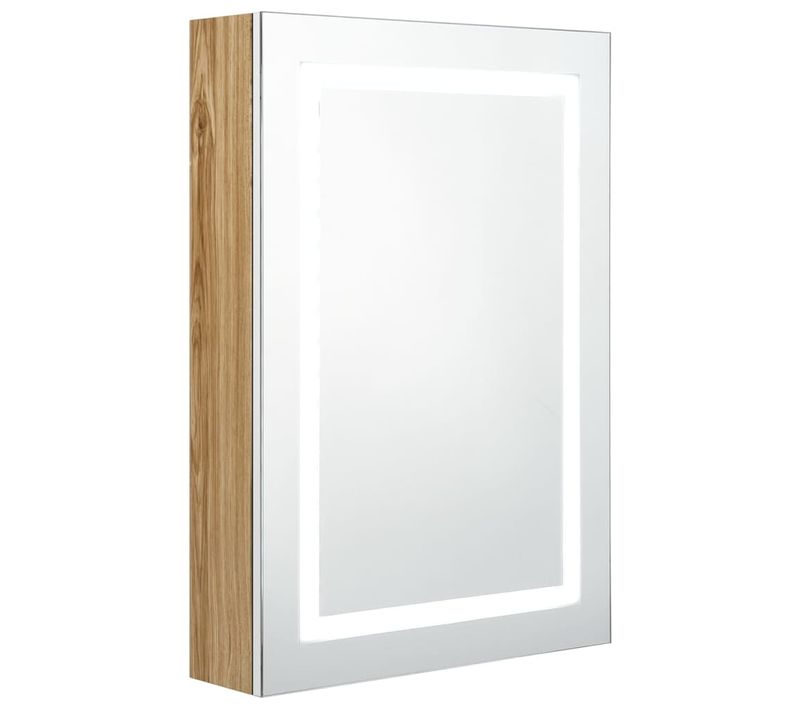 Armoire De Salle De Bain à Miroir LED Blanc Et Chêne 50x13x70cm